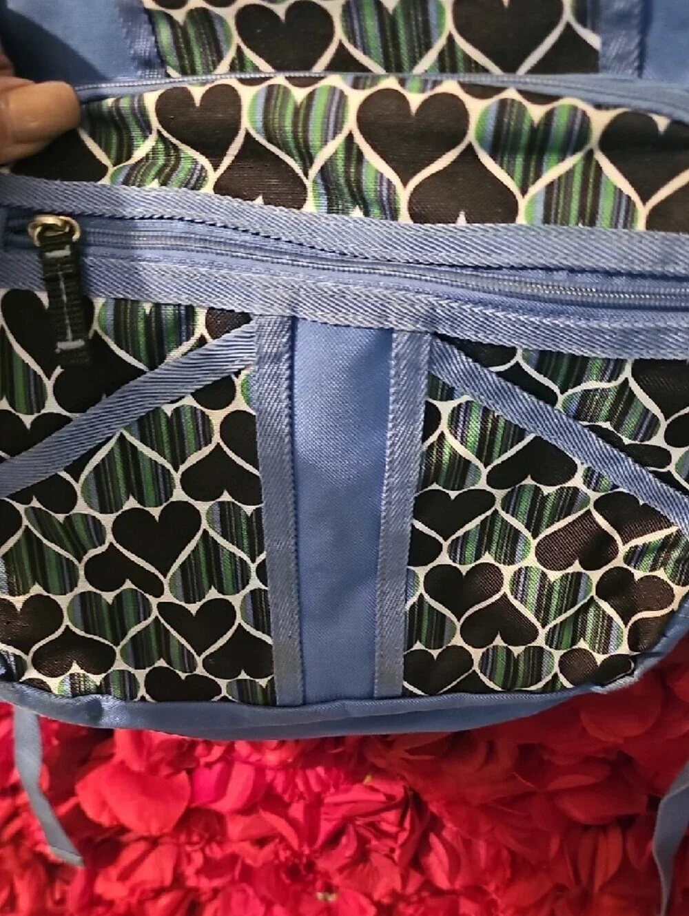 Blue With Teal Green Hearts -Print Backpack Many Pockets